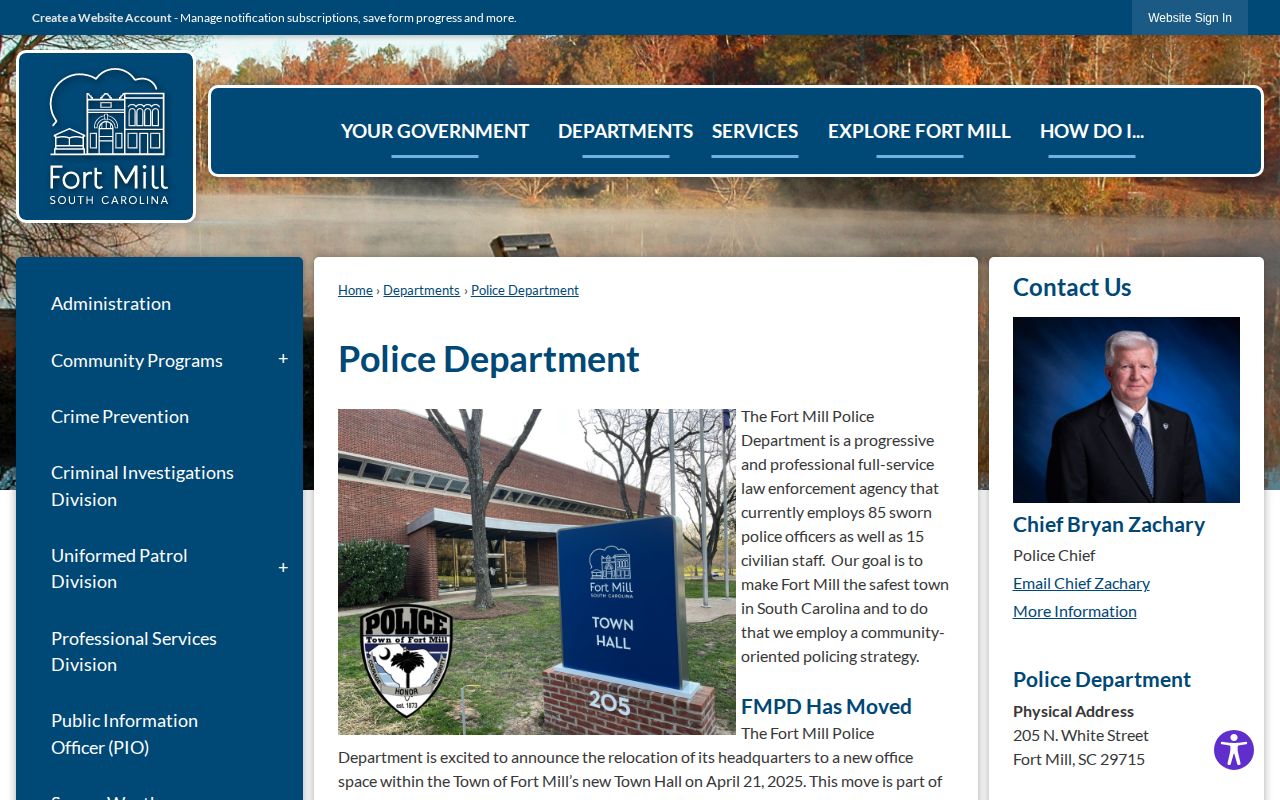 Fort Mill Police Department page for Fort Mill arrest records