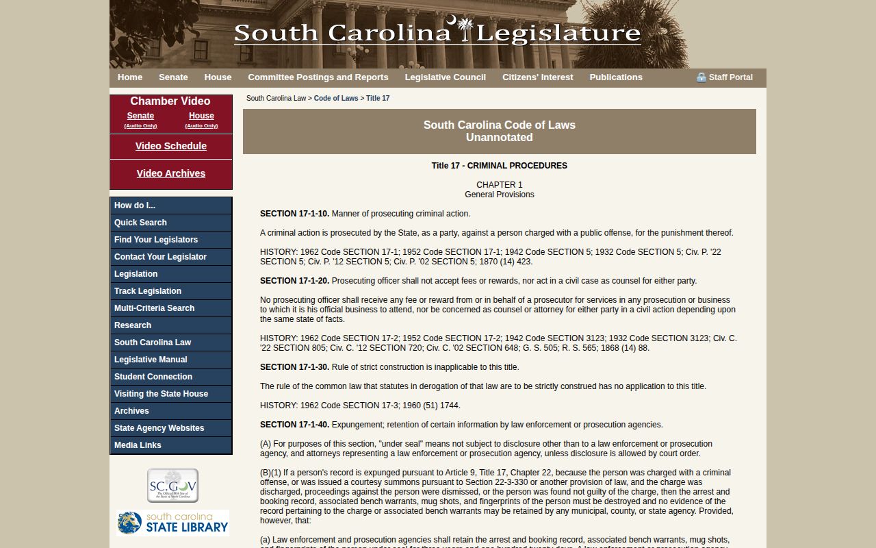 York County mugshot record law source at South Carolina Code section 17-1-60