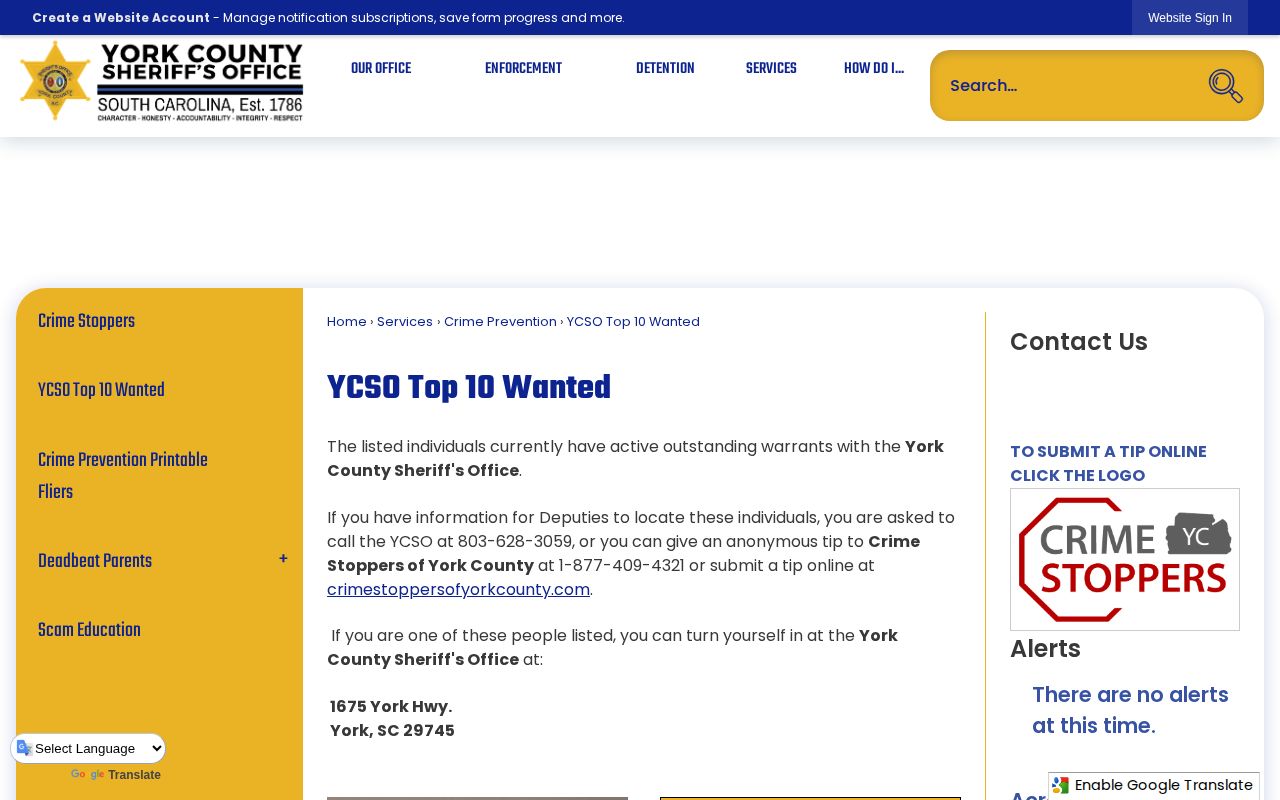 York County Sheriff's Office official Most Wanted page